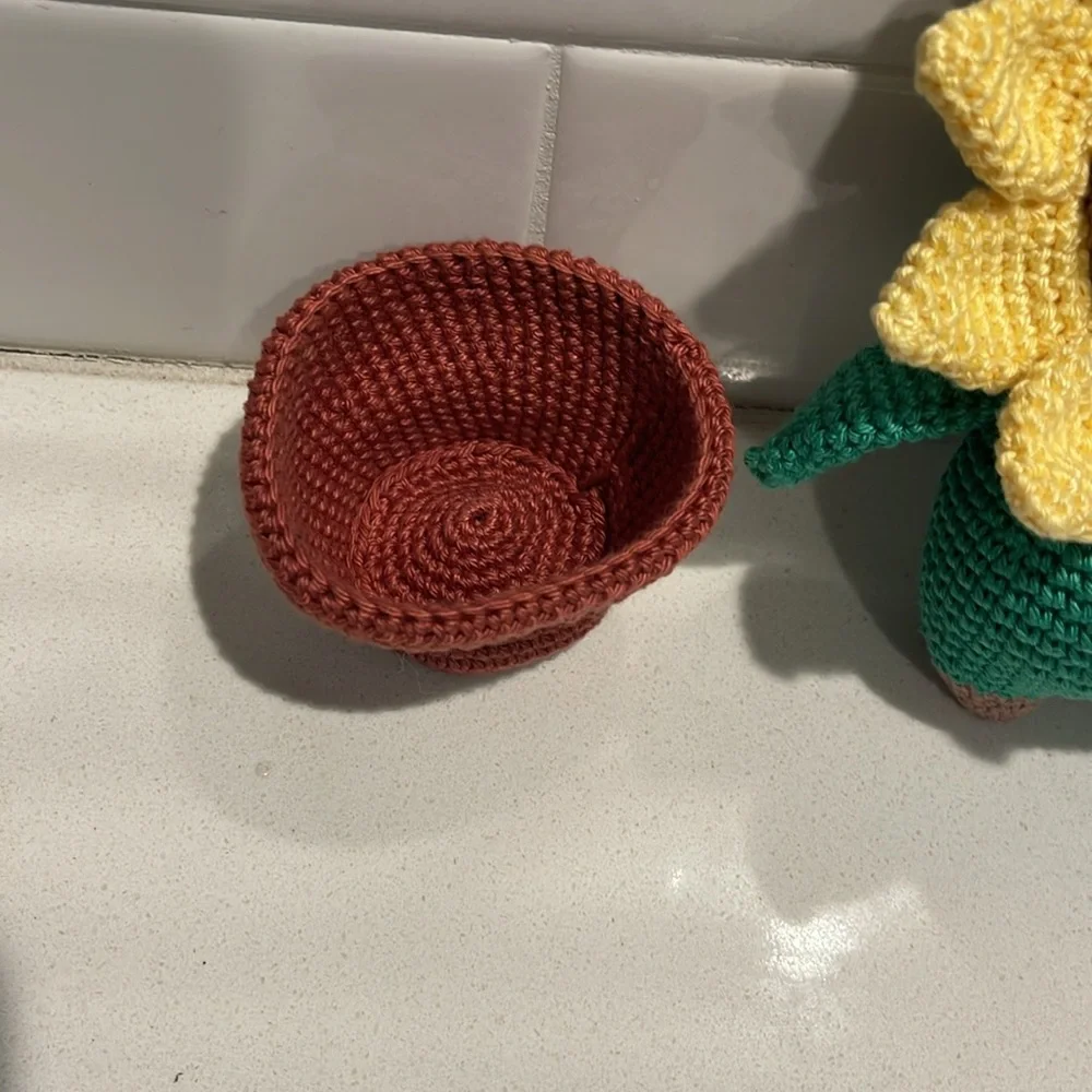 Flower Child Sunflower Bear Hand Crafted Figure and Pot Amigurumi Crochet Decor - Picture 6 of 13